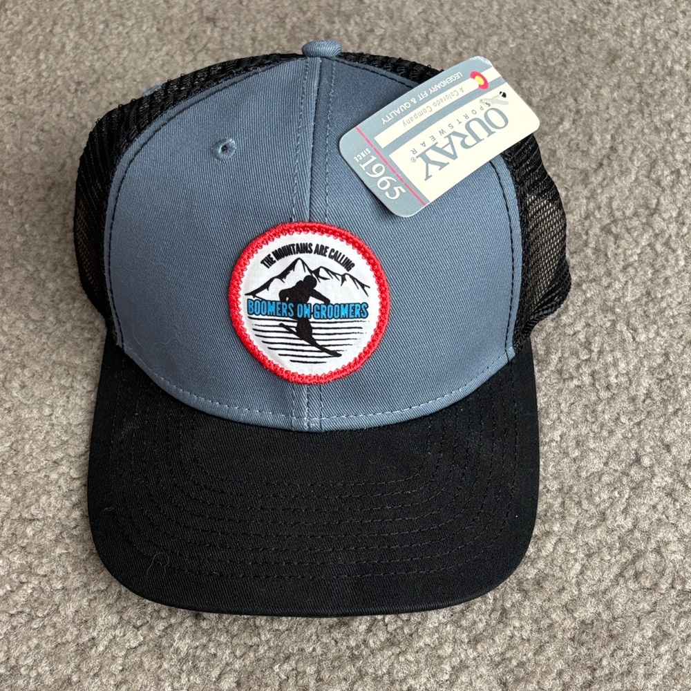 Ouray Hat with Mountain Patch - Slate Blue & Black “Boomers on Groomers”